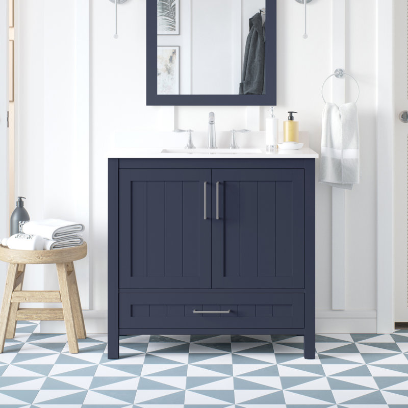 Midnight Blue 36" Freestanding Bathroom Vanity with Marble Top