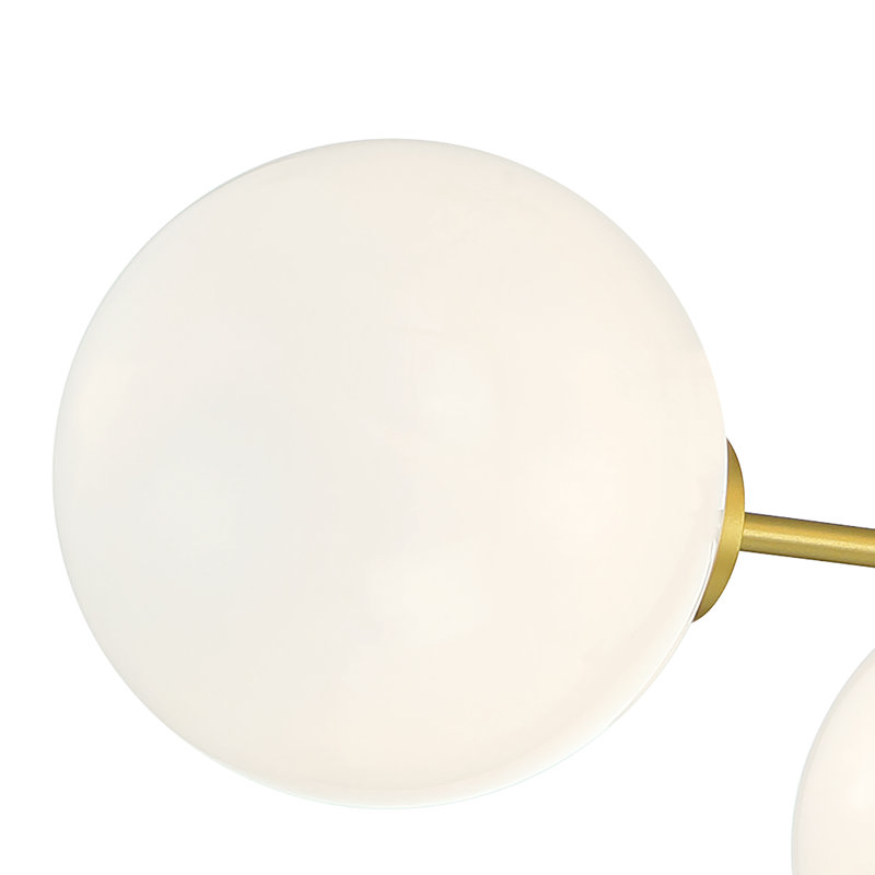 Lustre spoutnik à 4 lumières avec détails en verre soufflé à la main Otar, Laiton scintillant, Blanc