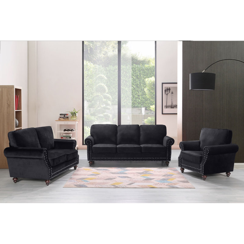 Mitja 3 - Piece Velvet Living Room Set, Noir