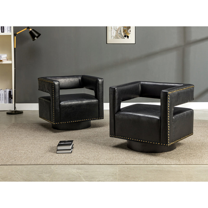 Fauteuil demi-tonneau pivotant de 29,5 po Roye, Noir, noir, noir, noir