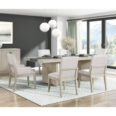 Beautiful Antique White Finish Dining Set 7pc Extendable Table and Upholstered Chairs Wooden Classic Furniture