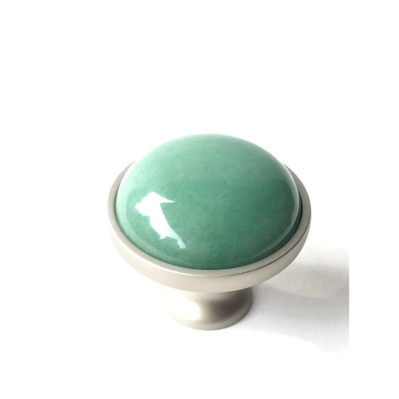 1.25" Diameter Mushroom Knob, Satin Nickel/Green