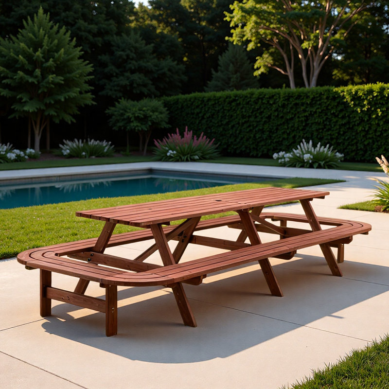 14-16 Persons Picnic Table With Benches And Umbrella Hole