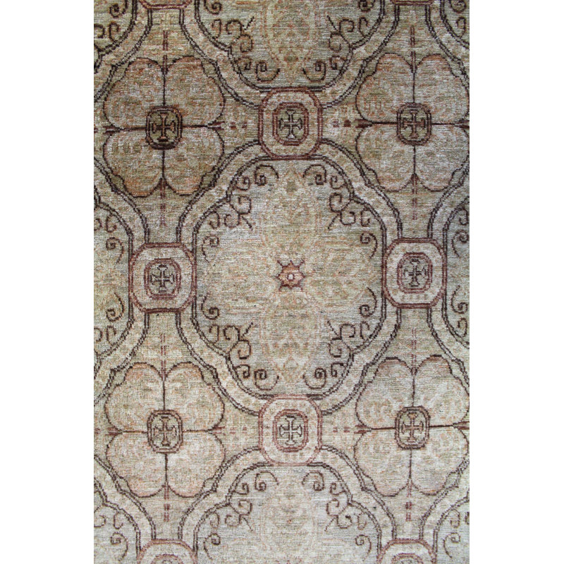 Tapis beige nouvel âge en laine tissé à la main de conception unique 6 pi 2 po x 8 pi 6 po Chateau