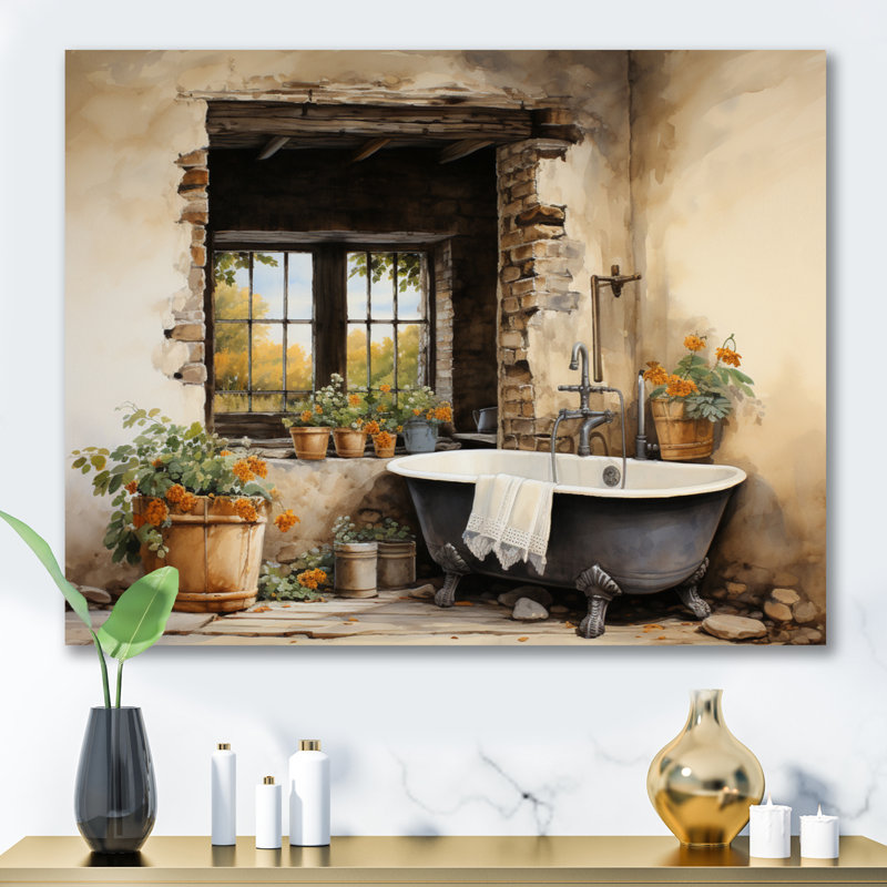«Laundry Rustic Vibe I» - Art encadré, H 16 po x l 32 po x P 1 po, Toile tendue
