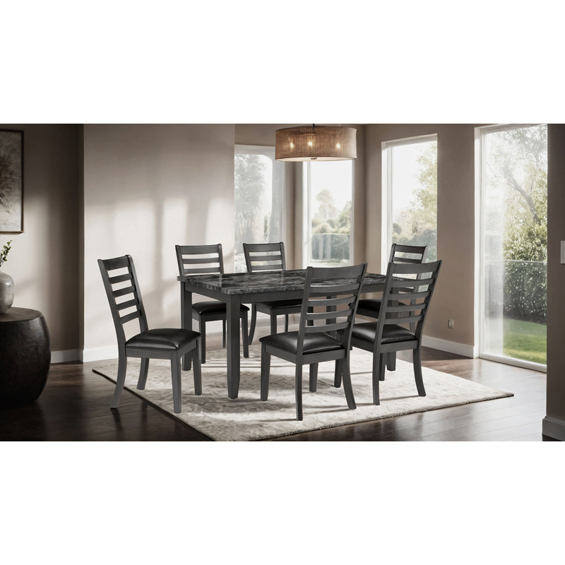 Ensemble de table de salle à manger 7 pièces Jeffords, Gris foncé, Gris foncé, Gris