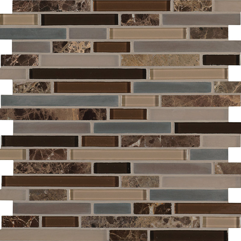 Viva Linda Mixed Linear Glass & Stone Tile Mosaic Sheet, Rich Earth blend