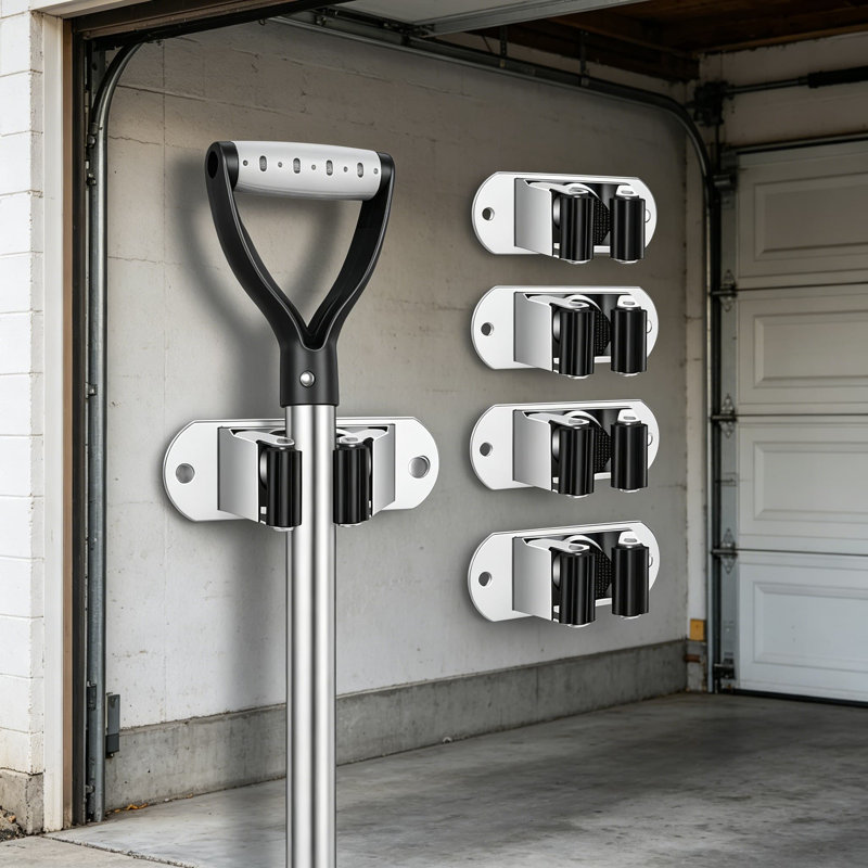 Support de balai et vadrouille mural robuste, organisateur de rangement de garage en acier inoxydable avec conception sans glissement pour la maison, la salle de lavage et les outils de jardin