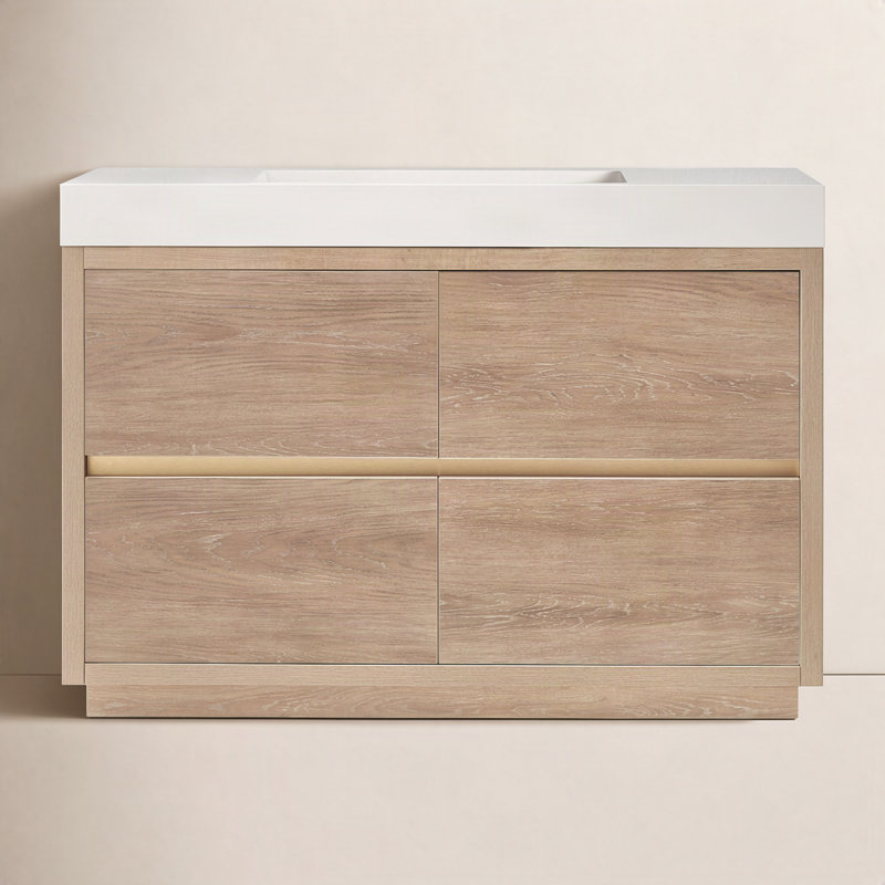 Beira 48'' Single Bathroom Vanity with Top, North American Oak, White