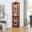 Armoire de coin avec lumières, tablettes réglables en verre trempé, dos en miroir, vitrine, noyer (ampoule E26 non incluse)