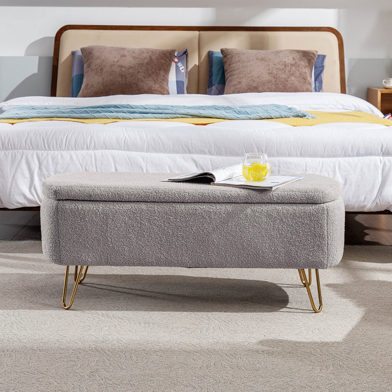 Upholstered Storage Bench, Gray