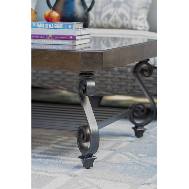 Connor - Outdoor Coffee Table w/ Solid Bluestone Top & Hand Painted Aluminum Base