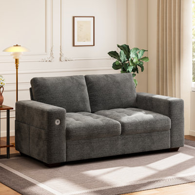 Yakina 70'' Upholstered Chenille Loveseat Sofa With Storage Pockets Couches And USB Charging Port