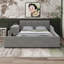 Lit tapissier double Ilyne, lit pour mère et enfant avec bureau de chevet et petit tabouret rond-131025354-168072809