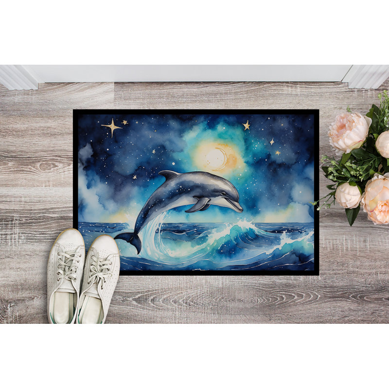 Paillasson Dolphin in a Starry Sea, L 24 po x L 36 po
