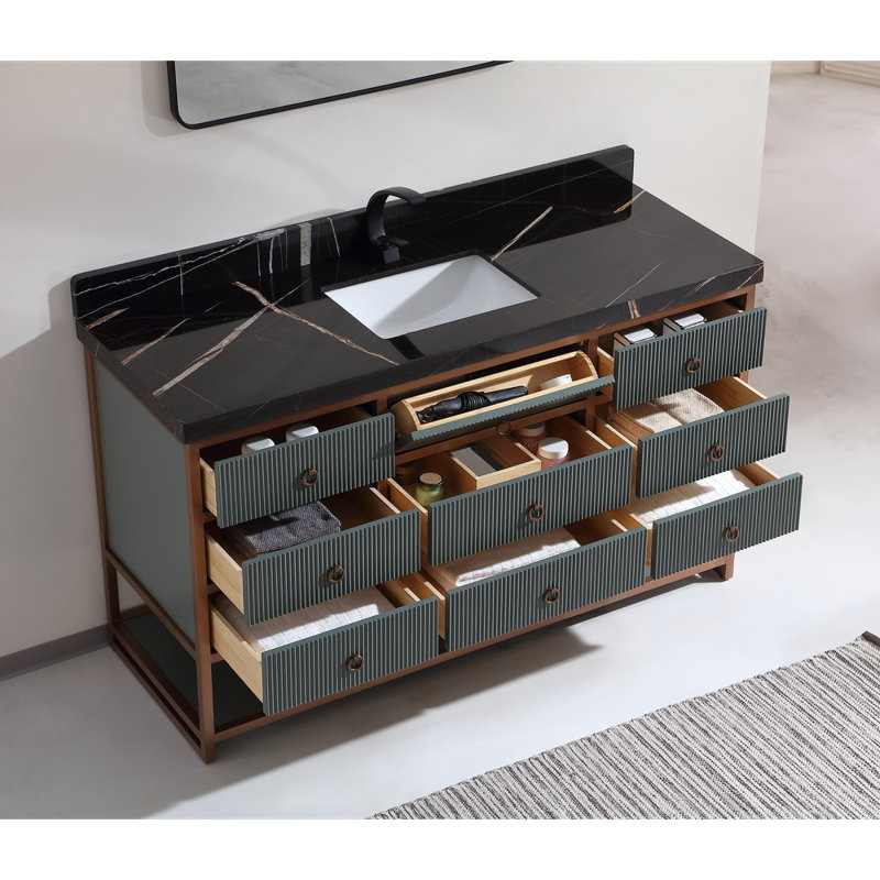 60" Freestanding Standard Bathroom Vanity with Top, Black