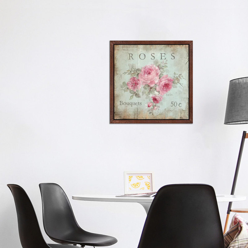 Rose Bouquets (50 Cents) 1 Piece Wall Art on Canvas, 45.72 cm H x 45.72 cm W, Brown Framed
