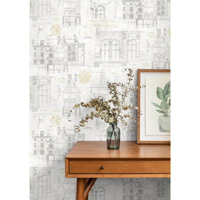 Seabrook Designs Metallic Parchment & Gold Ellery Estate Archives Unpasted Wallpaper