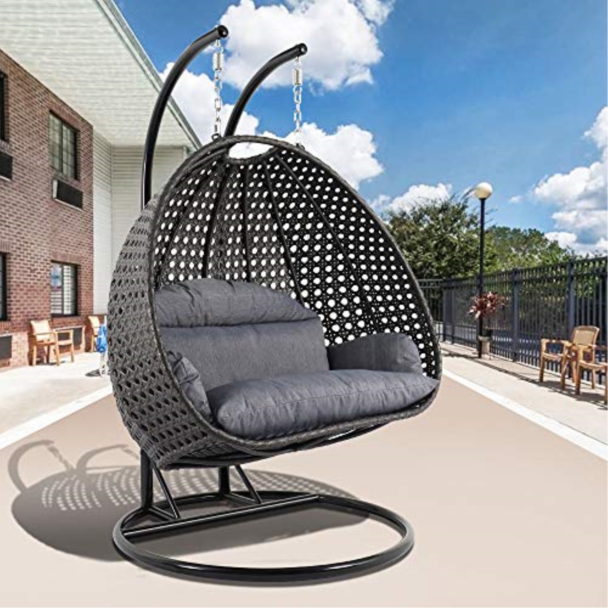 LeisureMod Double Egg Chair Swing Rattan Wicker 2-Seater Porch Swing with Stand for Outdoor & Indoor & Reviews | Wayfair
