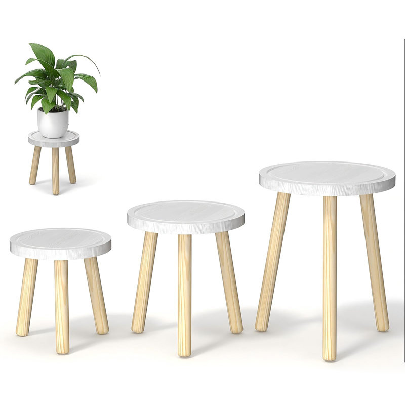 Paquet de 3 supports à plantes d'intérieur en bois, Blanc