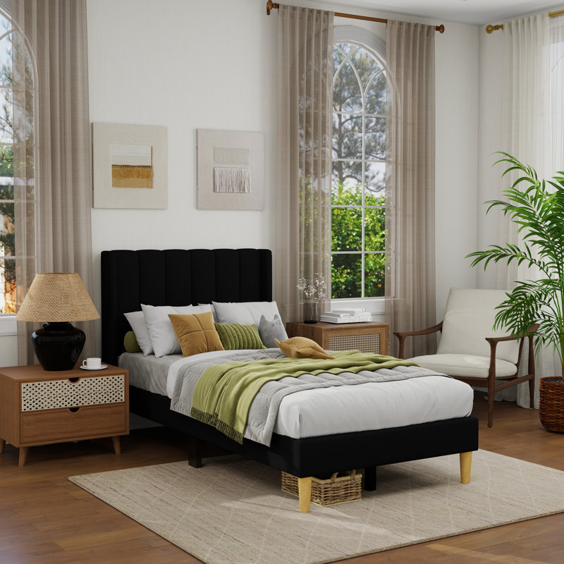 Sutter Upholstered Wingback Bed, Twin, Black