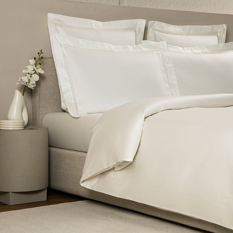 Doppio Ajour Sateen Duvet Cover, Milk, Queen Duvet Cover