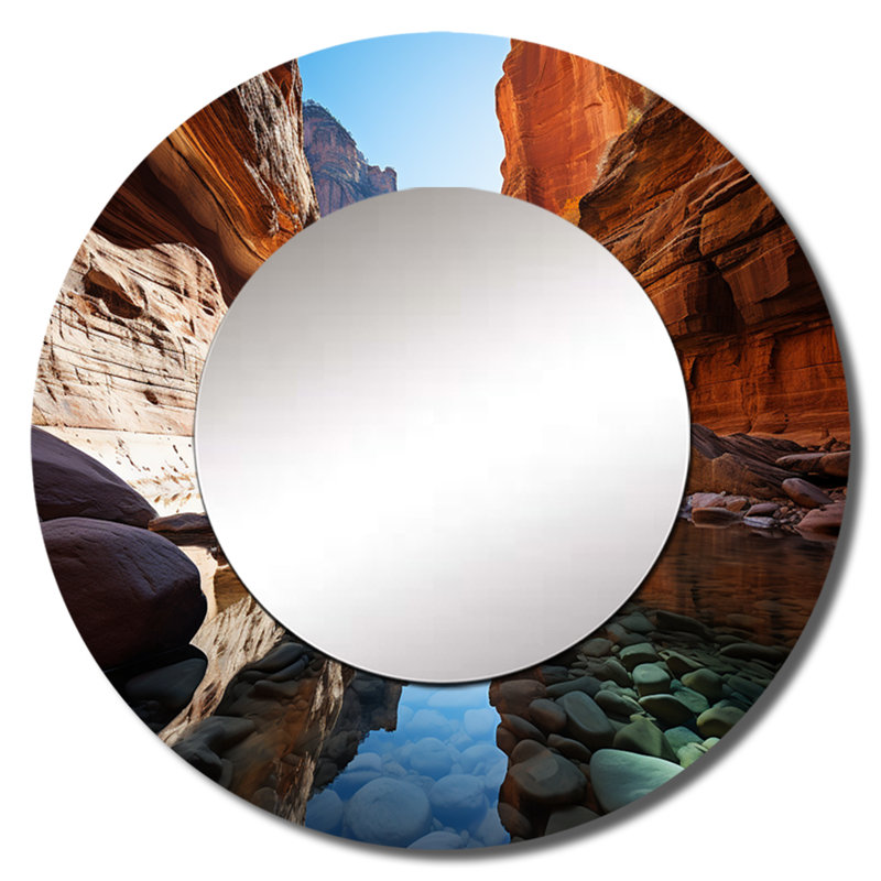 Canyon Enchantment River - miroir miroir, miroir mural rond bleu sarcelle, impression d'art en métal, 23 po x 23 po