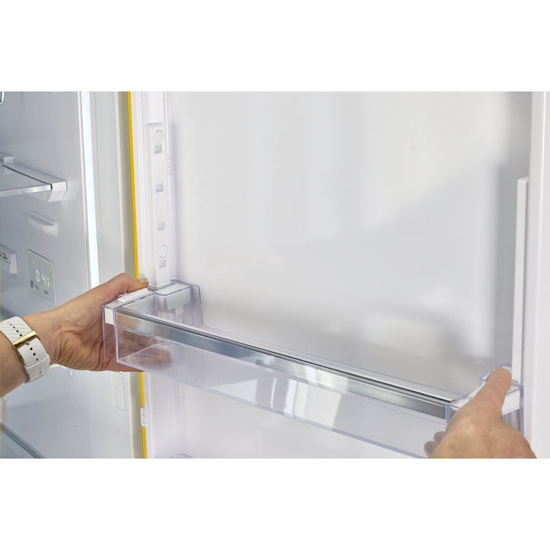Canary Yellow Retro Bottom Freezer Refrigerator with Chrome Handles