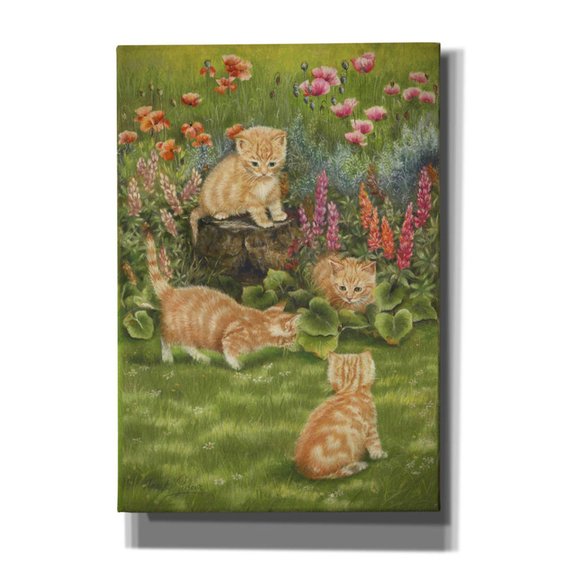 Chatons dans le jardin par Janet Pidoux, H 26 po x l 18 po x P 0,75 po