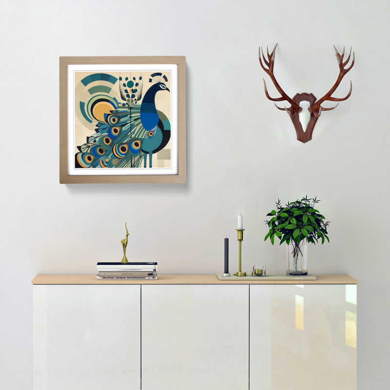 Peacock Bauhaus No.3 - Framed Print, Oak