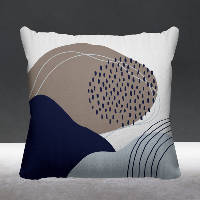 Coussin décoratif intérieur / extérieur Mid-Century Cyn, L 15 po x H 15 po, Beige/bleu marine