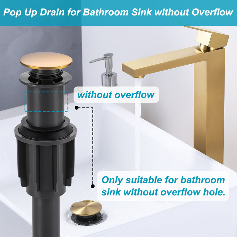 Pop-Up Drain Without Overflow In Brushed Nickel, Brushed Gold