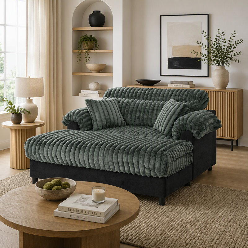 Canapé méridienne moderne 62 po Cloud, Green Faux Fur