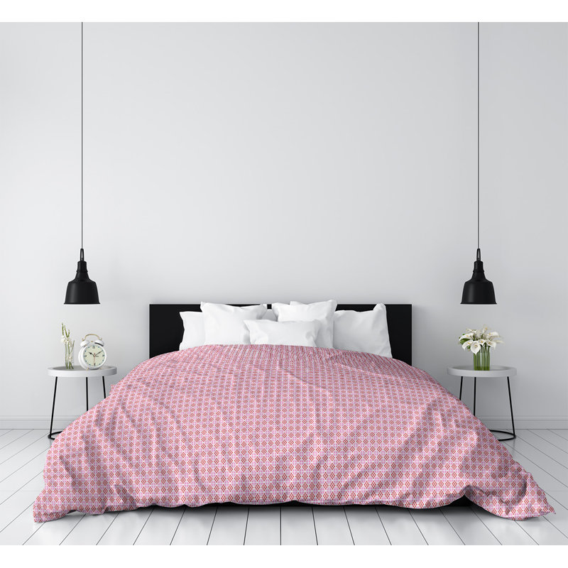 Modern & Contemporary Duvet Cover, King Duvet Cover, Microfiber, Pink/Gray/Red