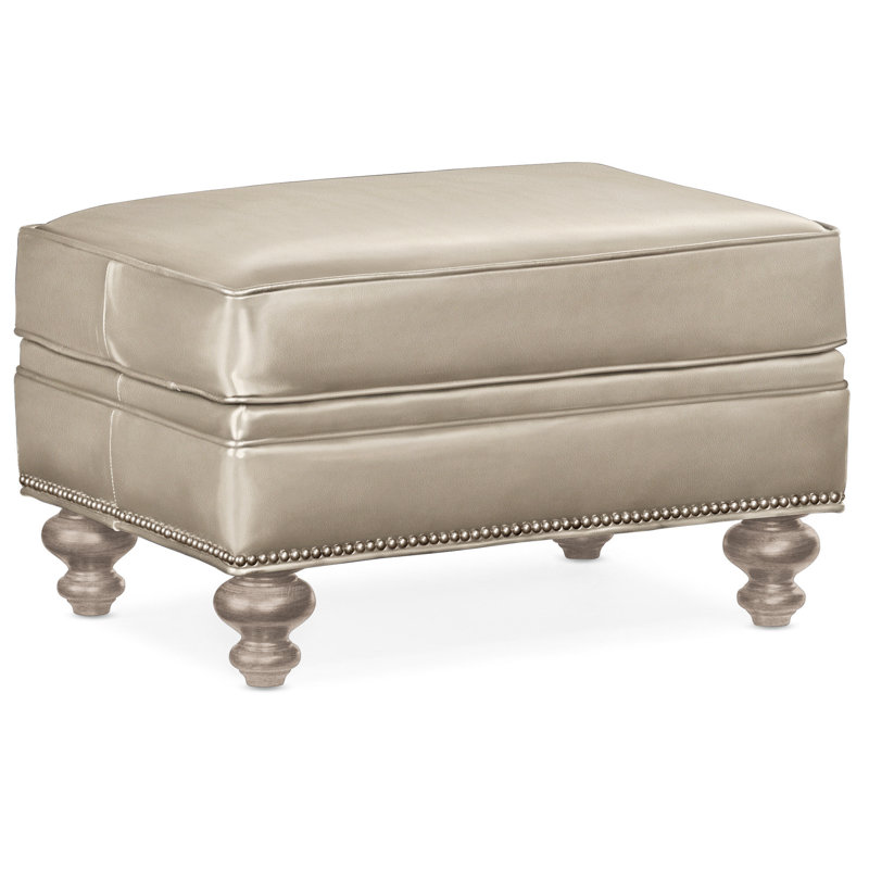 West Ottoman, Nickel, Stone, Aline Fumo Genuine Leather