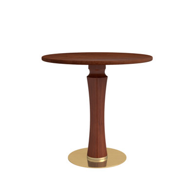 Φ Table de salle à manger ronde rétro en noyer de 80 cm avec base en laiton et bois massif. Table avec pieds en bois et base dorée, table pour 2 personnes pour petit espace