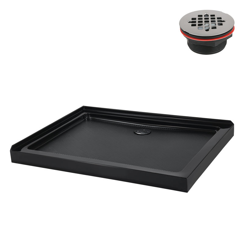 Streamline 42 in. x 36 in. Corner Acrylic Shower Base in Glossy Black with Right Drain, Drain Included, Right
