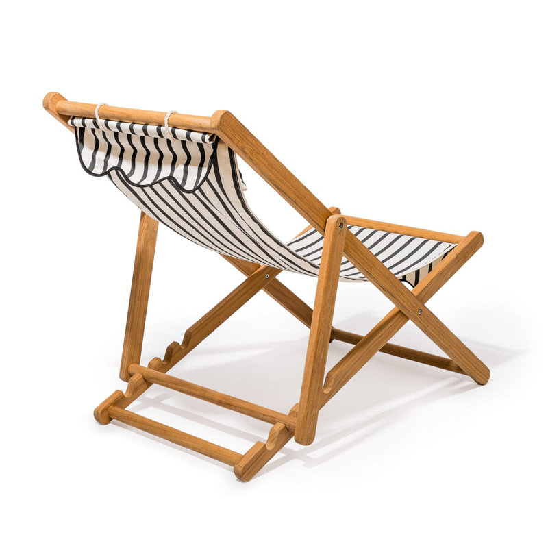 Sling Chair, Black/White Striped/Natural Wood