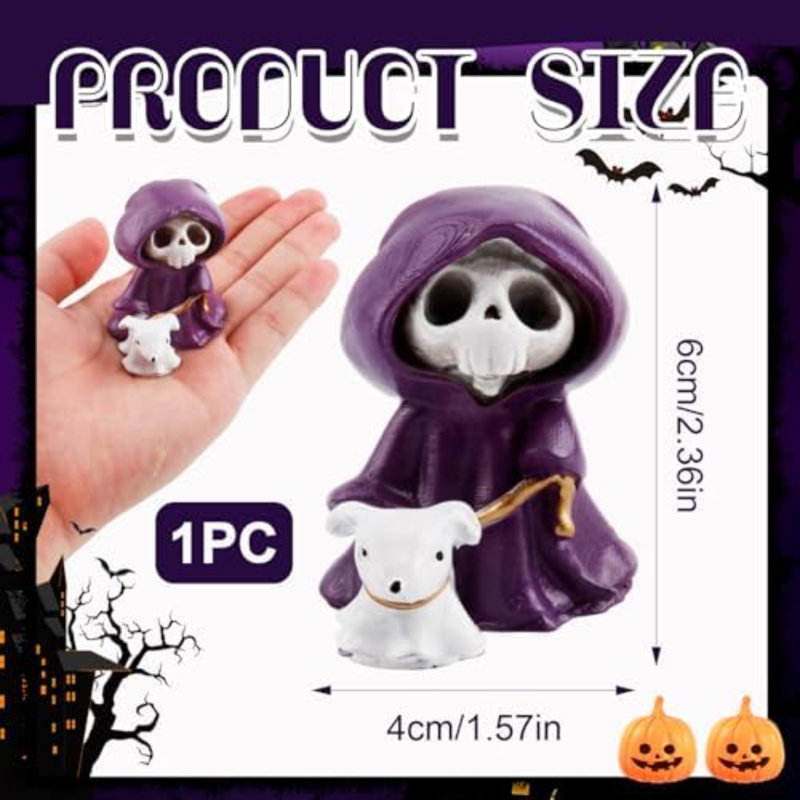 Décoration de fantôme d'Halloween, figurine de fantôme de doigt mignon, décoration de statue effrayante en résine amusante, plateau de table d'intérieur, décoration de bureau à domicile (1, mauve et blanc)
