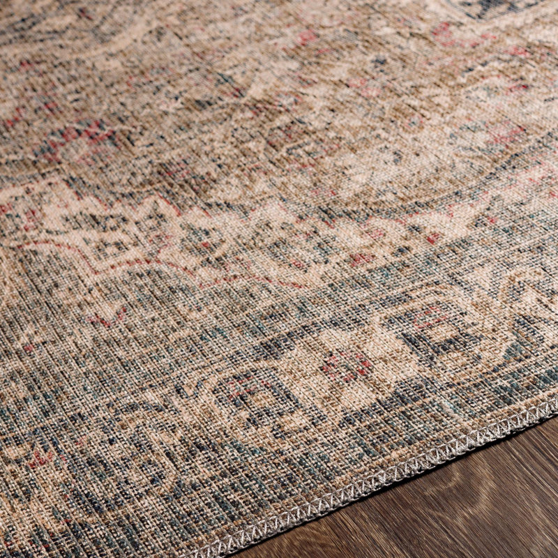 Tapis sauge / olive oriental lavable à la machine Bria, Rectangle 5 pi 3 po x 7 pi 3 po