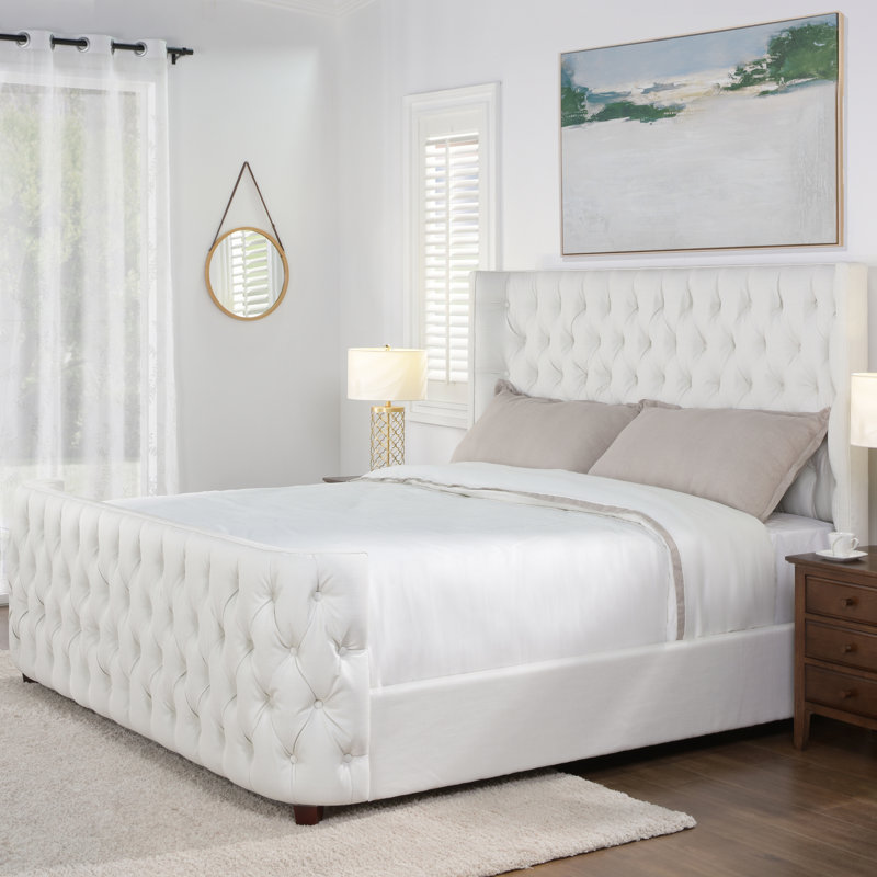 Currier Upholstered Wingback Bed, Antique White, King