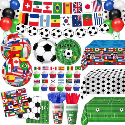 124 Pcs Soccer Party Supplies For 24 Guests, Complete Disposable Tableware Set With Plates Cups Napkins Cutlery,For Boys Birthday World Cup