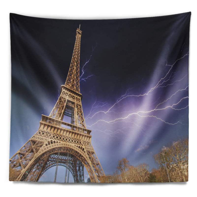 Tapisserie bleu ciel en cityscape en polyester avec accessoires suspendu inclus, H 68 po x l 80 po