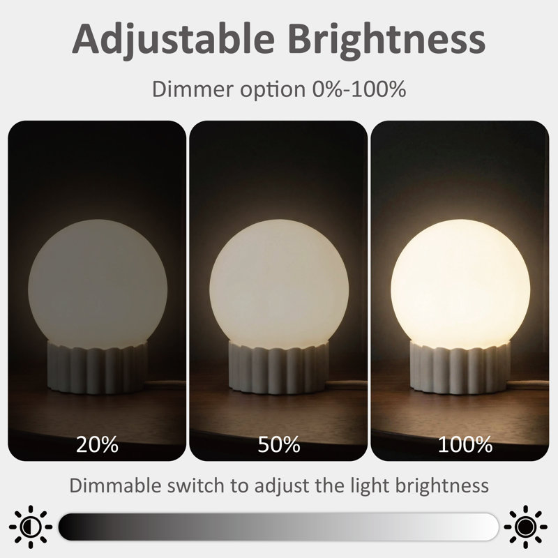 6.9'' Dimmable Opal Glass Globe Table Lamp with Off White Resin Base and E12 Lamp Holder, cULus Certified for Bedroom Nightstands, Living Room Side Tables, Home Offices, Entryways, Hotel Rooms or Café Ambient Lighting