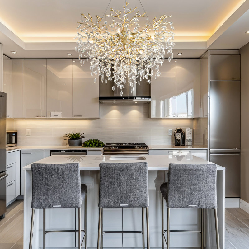Lustre en cristal Paree Luxury, H 27,56 po x l 31,5 po x P 31,5 po, Doré