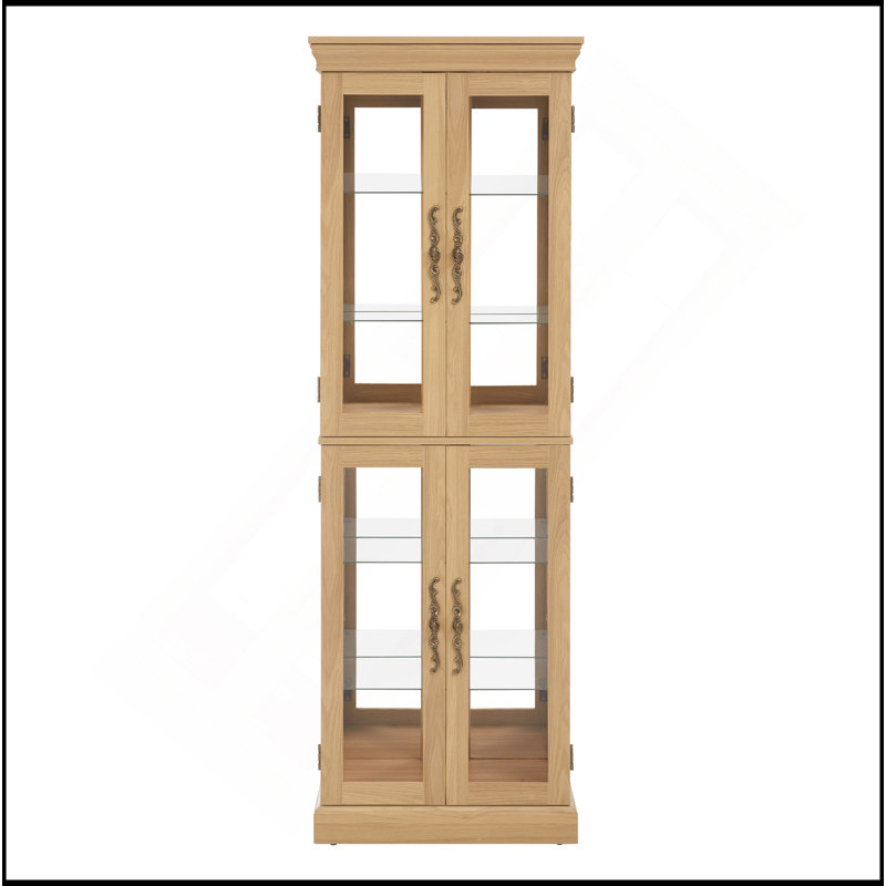 Illuminated Glass Curio Display Cabinet For Various Collections And Spaces, Light Oak