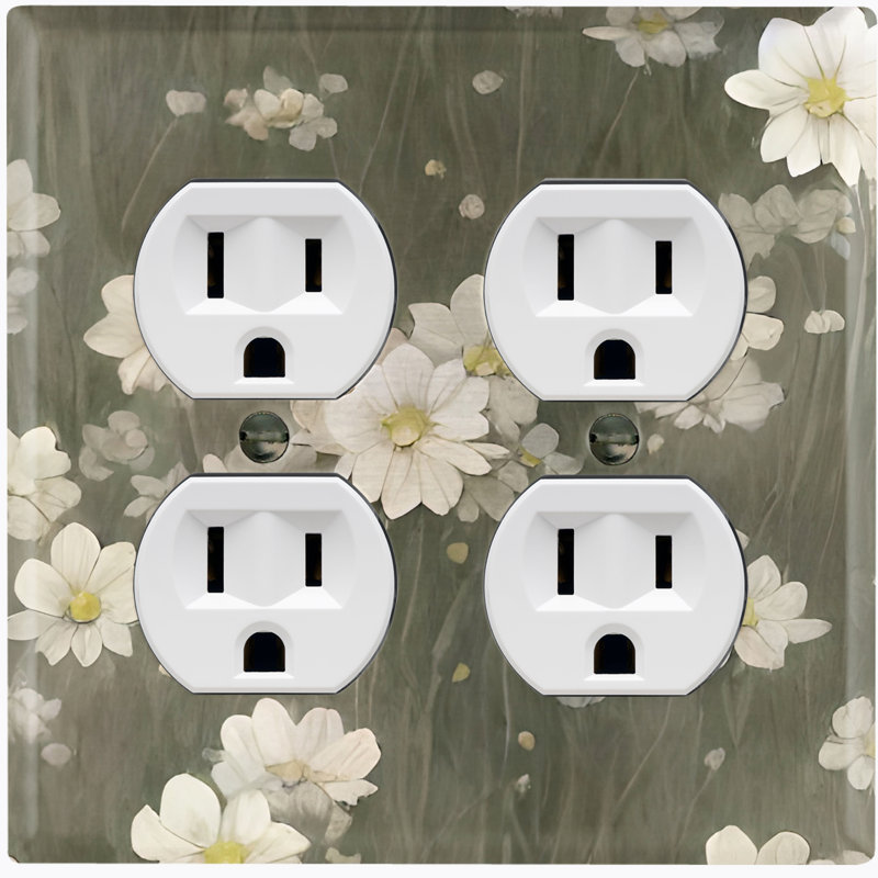 Plaque murale standard à 2 prises blanches White Flower Olive Green