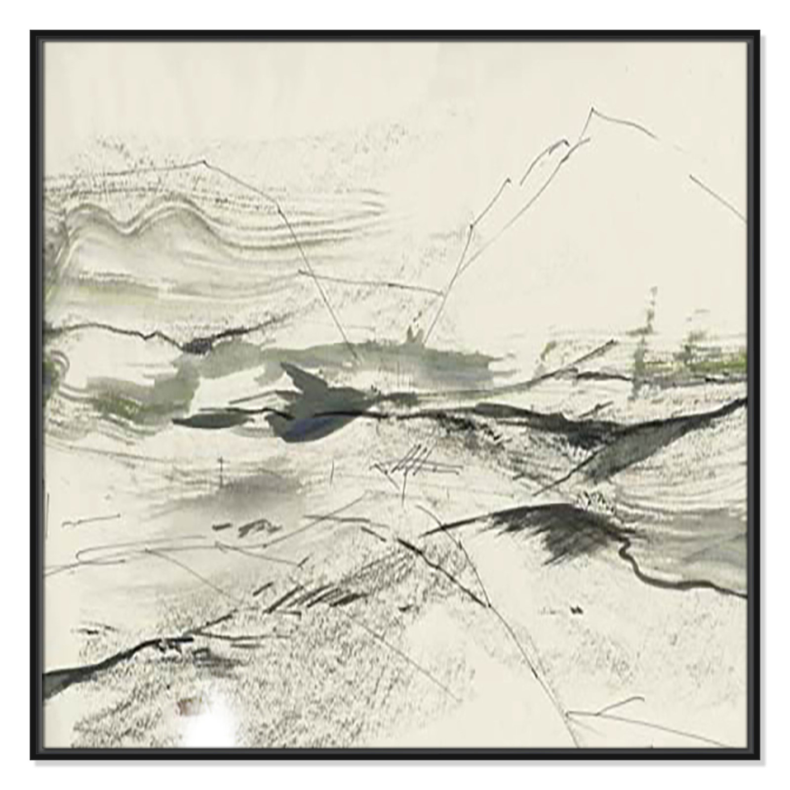Green Sketches Print, 37.5" H x 37.5" W x 2" D, Black Floater Framed