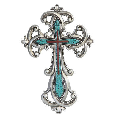 16"H Wall Cross with Turquoise Figurine