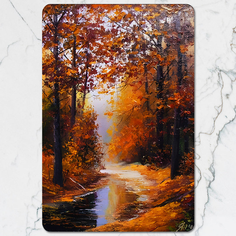 Placemat And Coaster Set Featuring Autumn Forest Artwork With Giclee Print And Wooden Base Limited Edition